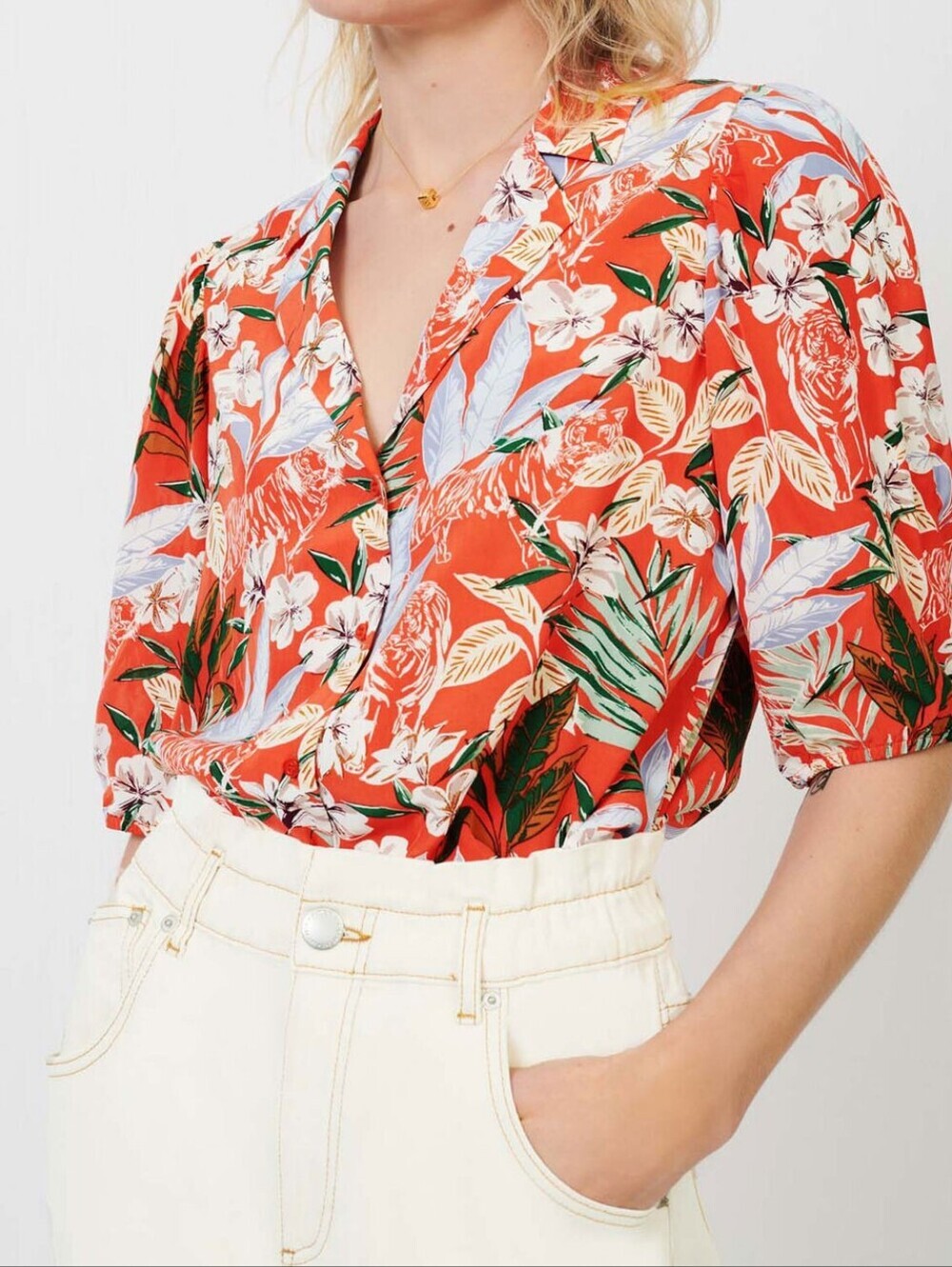 Maje Tropical Floral Viscose Button-Up Blouse Size 1/S NWOT Parisian Chic - Picture 3 of 16